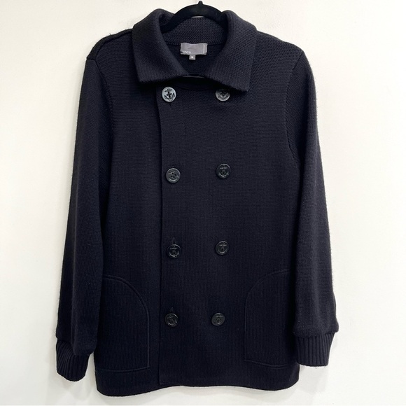 VINCE 100% Wool Double Breasted Cardigan Sweater Black Men’s Medium Preppy - Picture 1 of 9